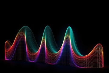 Curve graph neon light colour on black background (Ai generated)