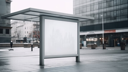 public advertisement billboard Mockup at bus station background, Generative AI