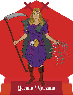 Illustration vector isolated of Slavic Mythical god, Morana, Marzana, Death goddess, Winter goddess, Night goddess,