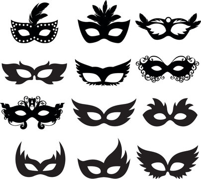 Set of differents masquarade mask  silhouette vector illustration