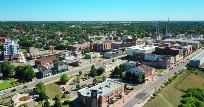 Aerial hyperlapse of Brantford, Ontario, Canada on summer day 4K
