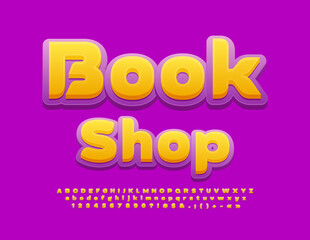 Vector business emblem Book Shop with creative modern Font. Set of stylish bright Alphabet Letters, Numbers and Symbols