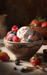 Neapolitan Ice Cream with Strawberry, Vanilla, and Chocolate. Generative AI.