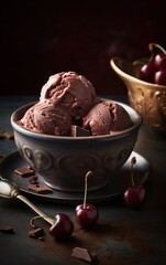 Cherry Garcia Ice Cream with Cherry and Chocolate Chunks. Generative AI.