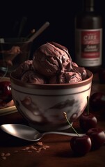 Cherry Garcia Ice Cream with Cherry and Chocolate Chunks. Generative AI.