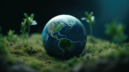 Obraz na płótnie Canvas World environment earth day concept with globe and the eco-friendly environment - Generative AI