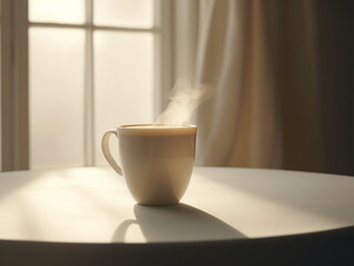 Cup of hot beverage (coffee or tea). AI generated image.