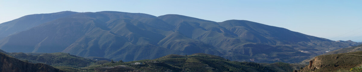 Panoramic view of mountain range in Lanjaron city, Andalusia, Spain