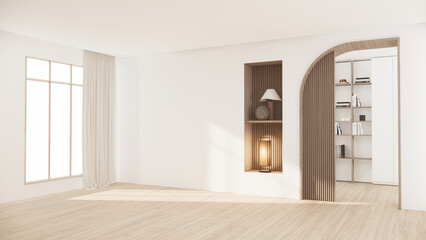 Architecture and interior concept Empty room and wood panels wall background 3D illustration rendering