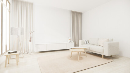 Fototapeta na wymiar Muji minimalist, Sofa furniture and modern room design minimal.3D rendering