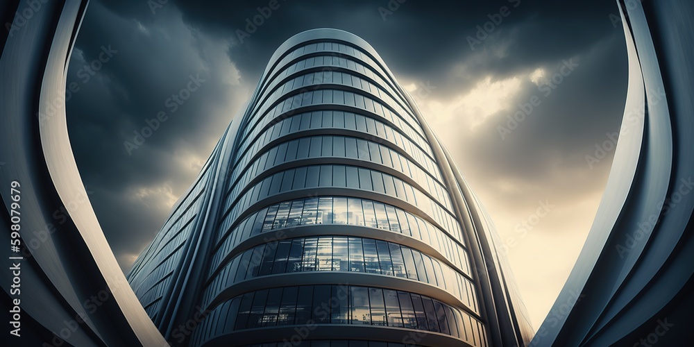 Poster like something from the distant future; a curving glass tower. generative ai generative ai