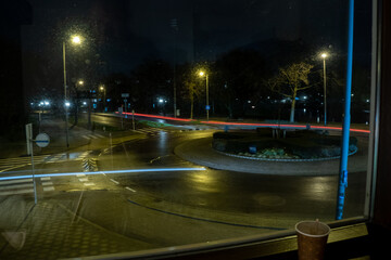 Bedside table with lamp. Hotel room, apartment.