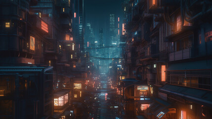 iillustration of a metaverse city, cyberpunk concept, ai generated