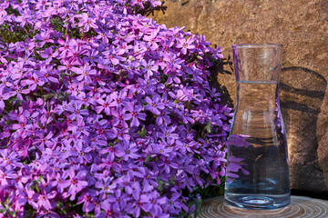 Glass flask with clean drinking water.