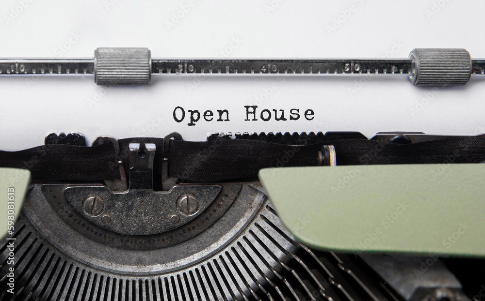 Poster text open house typed on retro typewriter