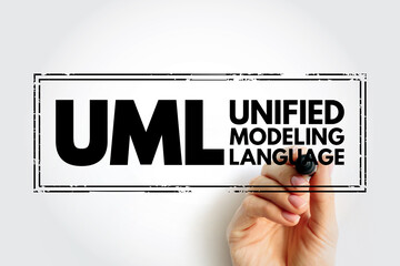 UML Unified Modeling Language - general-purpose, developmental, modeling language in the field of software engineering , acronym text stamp concept background