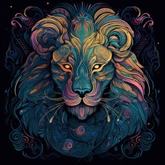 Lion head, black background. Generative AI