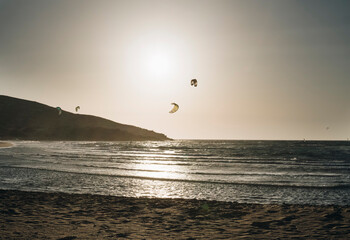 Windsurfing and kitesurfing at Prasonisi Beach at Rhodes Islnad in Greece