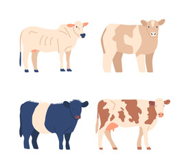 Cows And Bulls Different Breeds, Ideal For Farm And Animal Enthusiasts Or For Educational Purposes Cartoon Illustration Generative AI