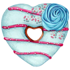 Meubelstickers watercolor hand drawn heart shaped donut © angela0982