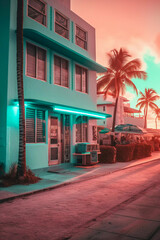 Miami Building, aparment, vaporwave colors, Generative AI