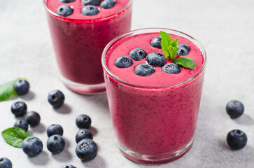 Blueberry Smoothie, Tasty Refreshing Drink, Healthy Food, Vegan or Vegetarian Diet Food Concept