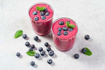 Blueberry Smoothie, Tasty Refreshing Drink, Healthy Food, Vegan or Vegetarian Diet Food Concept