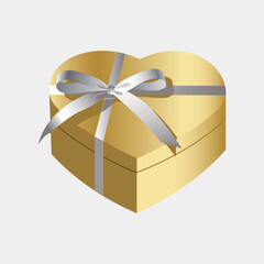 simple vector gift yellow box in the shape of a heart with white bow