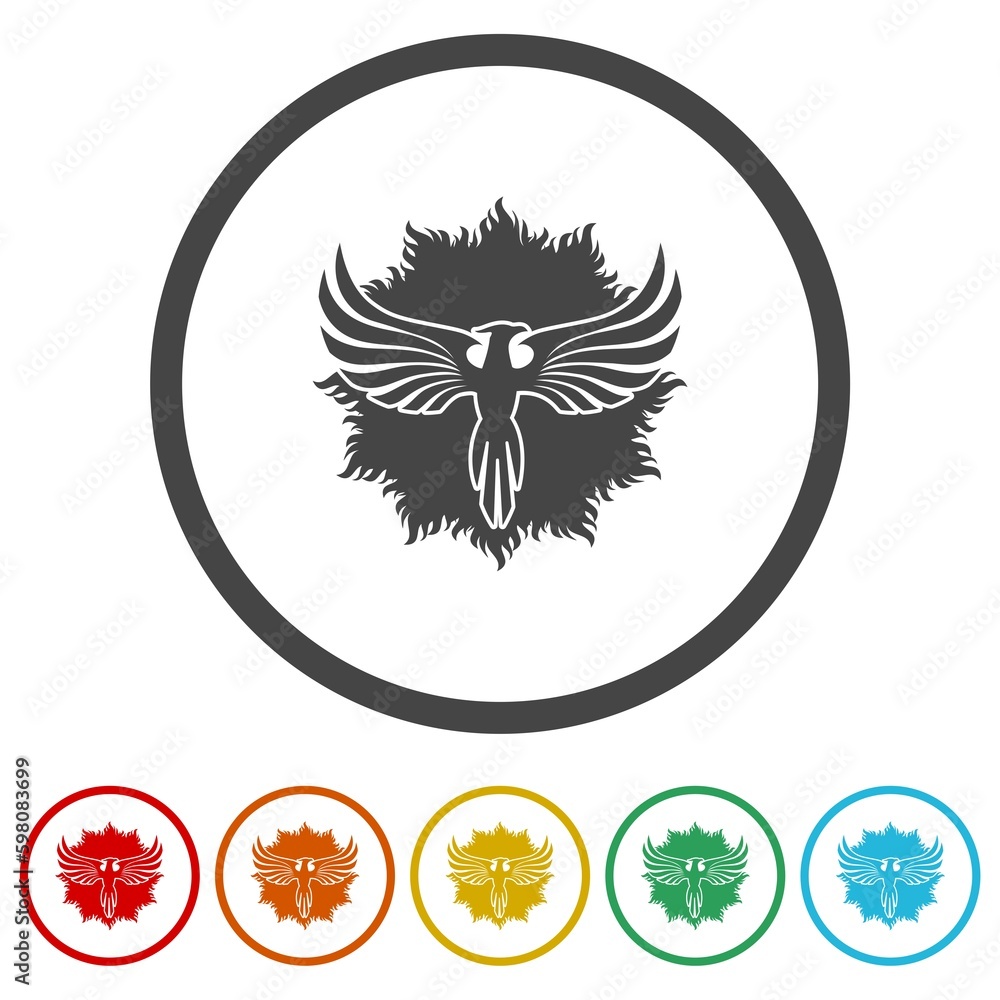 Poster phoenix logo icon. set icons in color circle buttons
