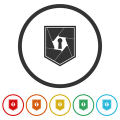 Fototapeta premium Security Camera with Shield. Set icons in color circle buttons