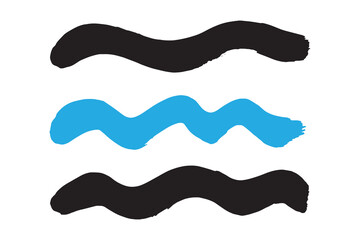 Colorful wavy brush strokes, Grungy brush effect, Dirty brush stroke set