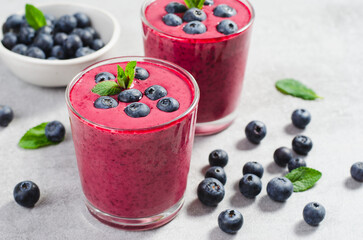 Blueberry Smoothie, Tasty Refreshing Drink, Healthy Food, Vegan or Vegetarian Diet Food Concept