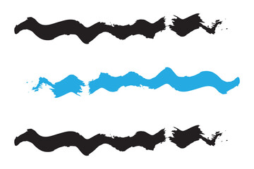 Colorful wavy brush strokes, Grungy brush effect, Dirty brush stroke set