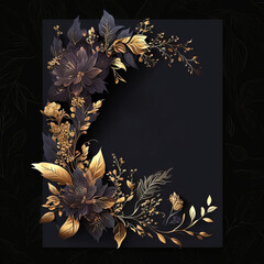 Black postcard mockup with flowers