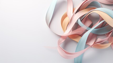 Pastel ribbons scroll on a white background. An elegant abstract presentation of a minimalist artistic design. Illustration with copy space. Generative AI