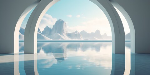 Surreal Coastal Mirror  A Geometric Mountain Seascape Wallpaper, Generative AI