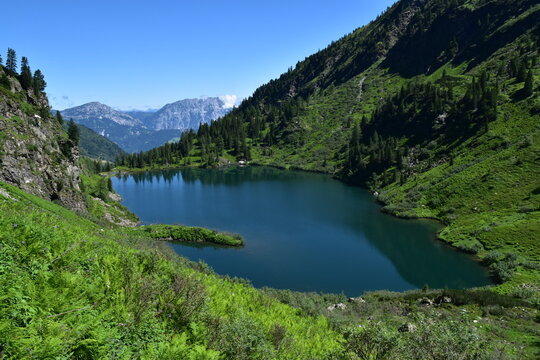 Obersee im Naturschutzgebiet Bodensee mit Blick auf Stoderzinken und Kammspitz, Schladminger Tauern, Steiermark