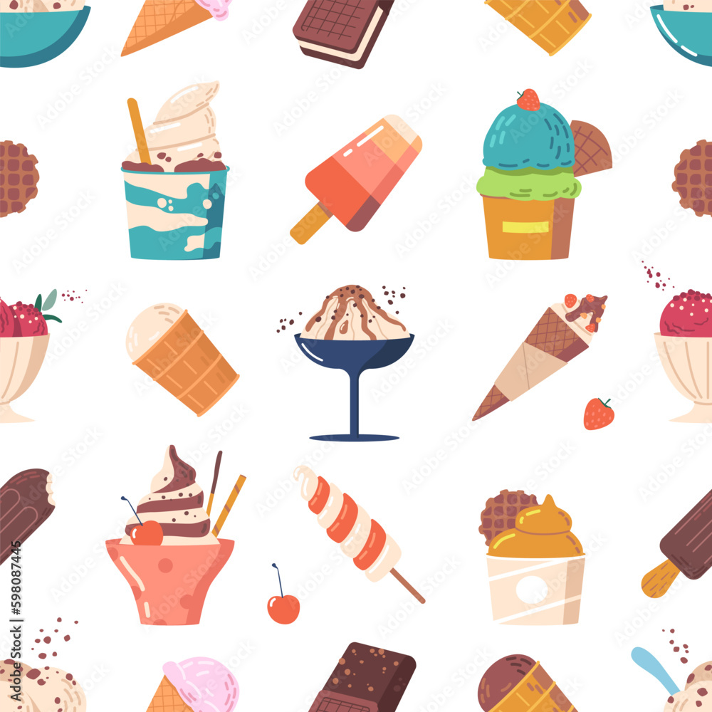 Aufkleber seamless pattern with icecream featuring colorful and playful various ice cream flavors in a repeati