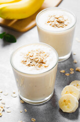 Banana Smoothie with Oats, Healthy Food, Detox, Vegan or Vegetarian Diet Food Concept