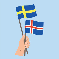 Flags of Sweden and Iceland, Hand Holding flags