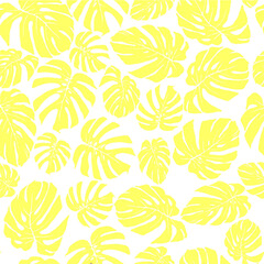 Seamless pattern with leaves of Monstera. Decorative, abstract. Suitable for curtains, wallpaper, fabrics, tiles, wrapping paper.