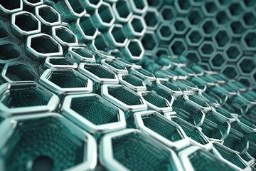 Network connection concept green honeycomb shiny background. Futuristic Abstract Geometric Background Design Made with Generative Space Illustration AI Scy fi