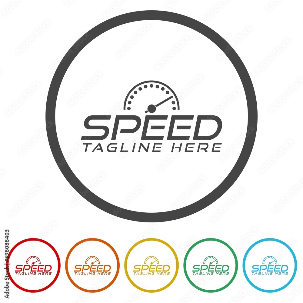 Poster fast acceleration odometer logo. set icons in color circle buttons