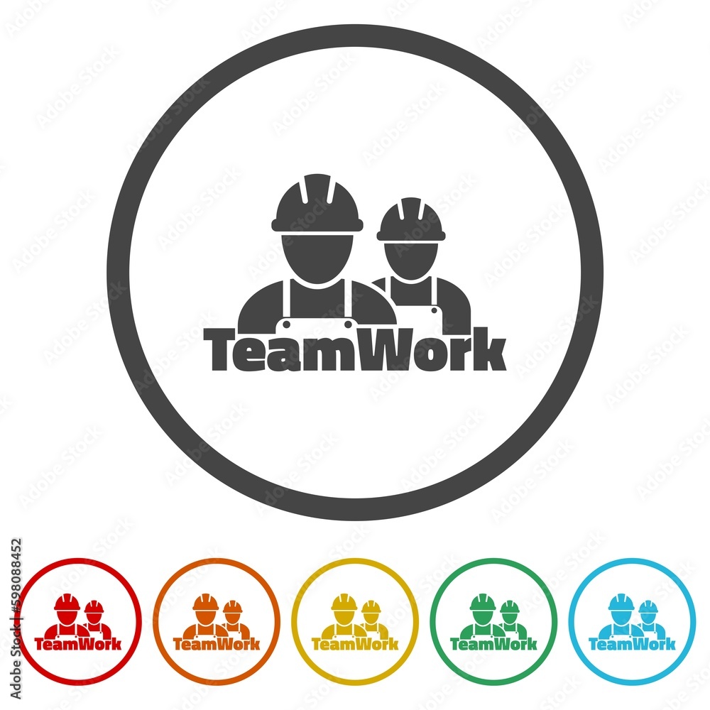 Poster team work logo. set icons in color circle buttons