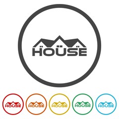 House roof logo. Set icons in color circle buttons