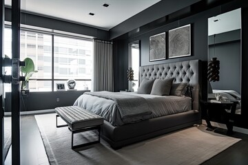 bold and futuristic bedroom with sleek finishes and metallic accents, created with generative ai