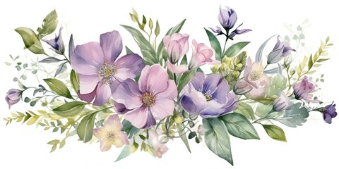 Boho Florals  Colorful Watercolor Botanical Design Collection on White, Generative AI
