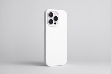 iPhone 14 and 13 Pro Max in white case back side view isolated on grey background, phone cover mock up
