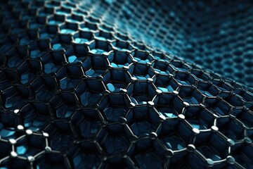 Network connection concept blue honeycomb shiny background. Futuristic Abstract Geometric Background Design Made with Generative AI