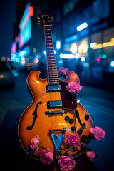 Fototapeta premium guitar performing in a street , musician memorial image, ai 